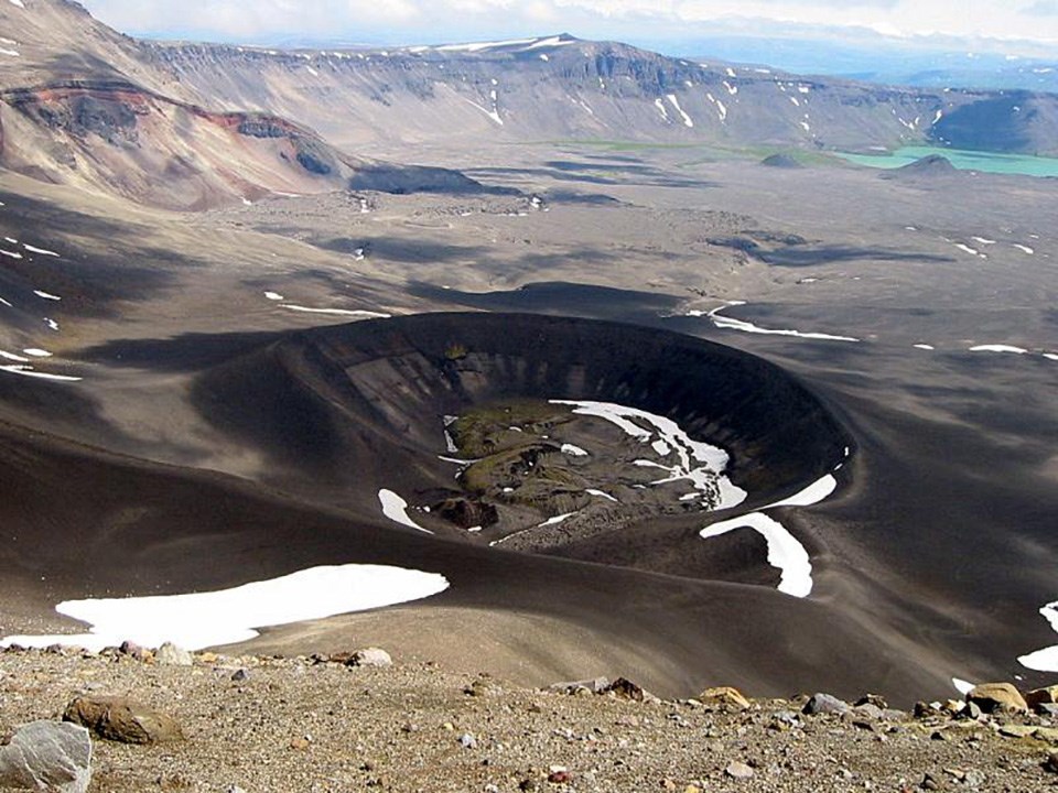 dark tephra cone